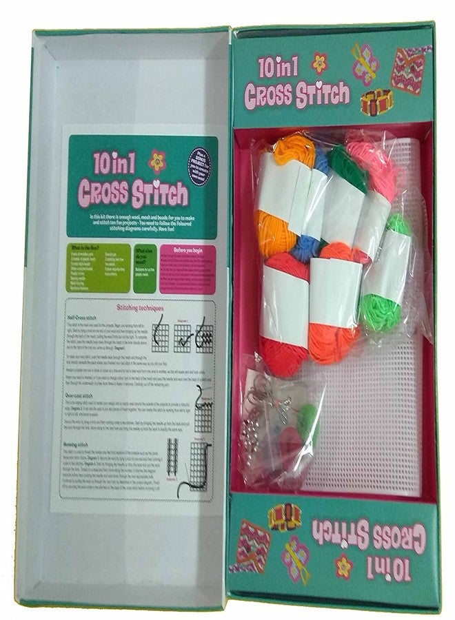 EKTA Cross Stitch 10 in 1 Art and Craft Stitching Game To Make 10 Colourful Projects For Kids- Multi color, Fabric; Plastic - Image 3